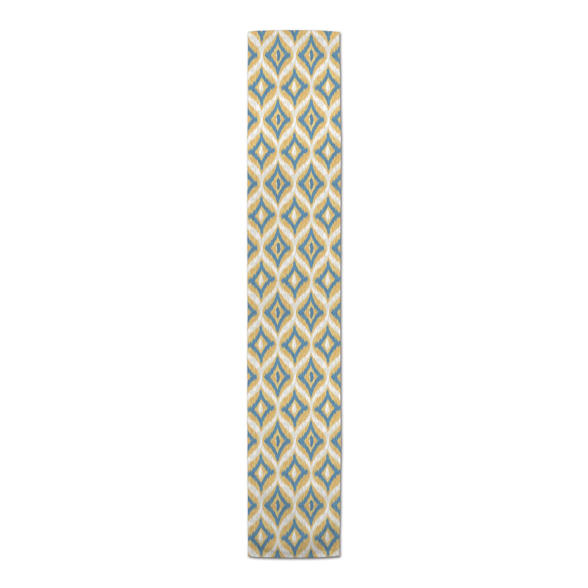 90" Blue & Yellow Ikat Cotton Twill Runner